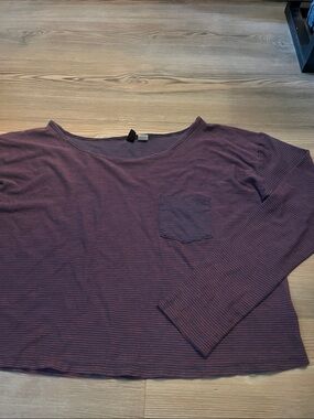 BDG Women's Long Sleeve Striped Cropped Pocket long sleeve - purple